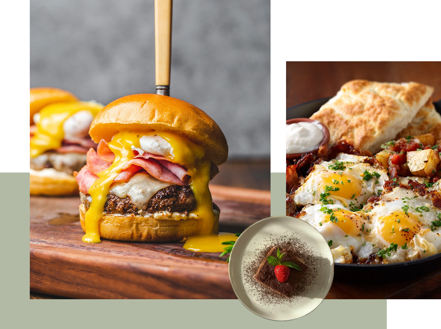 Assorted café food and coffee items on a table at New Leaf Café