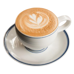 Assorted café beverages including coffee drinks and iced drinks